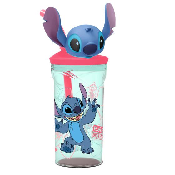 Imagem de Copo 3d Stitch Tampa Antivazamento Canudo Água Suco 360ml Plástico Infantil Passeio Escola Lancheira