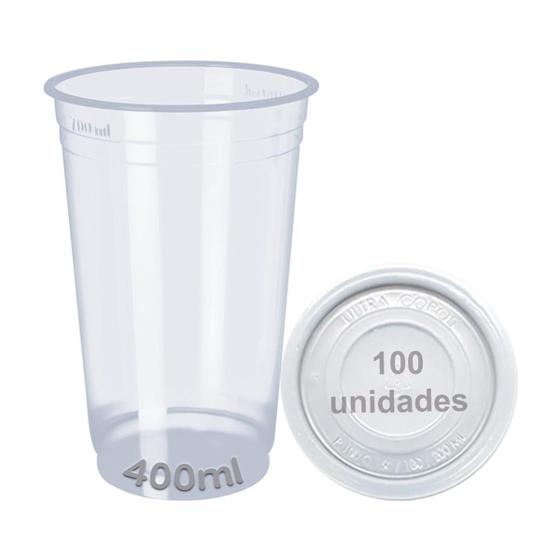 Imagem de Copo 400Ml Com Tampa Descartável Liso 100 Unid Chopp Suco