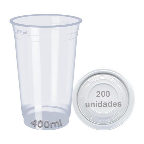 Imagem de Copo 400Ml Com Tampa Descartável Liso 200 Unid Chopp Suco