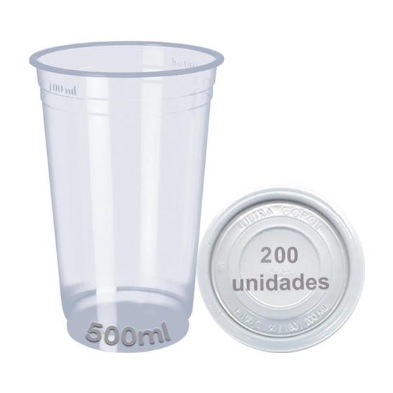 Imagem de Copo 500Ml Descartavel C/Tampa Pp Liso 200 Unid Chopp Suco