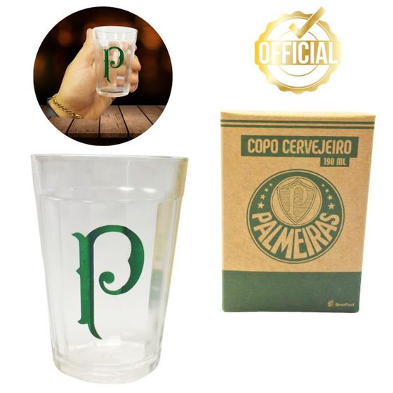 Imagem de Copo Americano de Vidro 190ml Tradicional Bar Cerveja Escudo Time Palmeiras Oficial