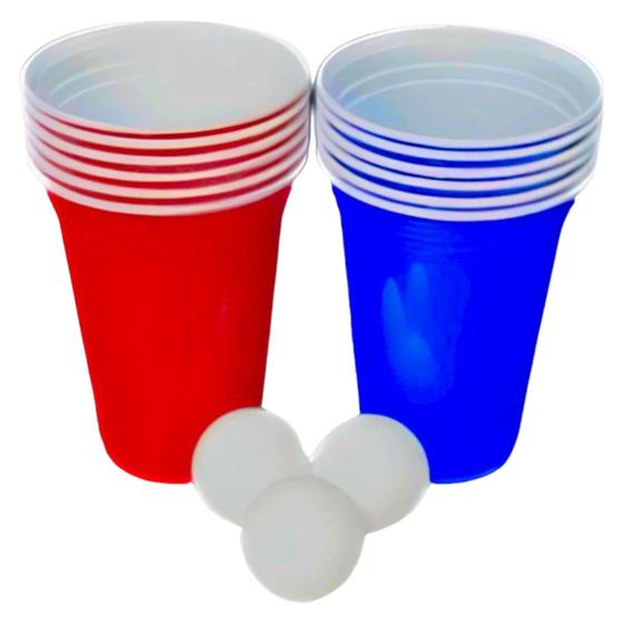 Imagem de Copo Americano Jogo Beer Pong Red Blue Cup 400ml 12 Copos 3 Bolinhas