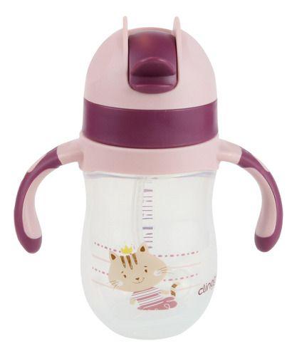 Imagem de Copo Anatomico Com Canudo De Silicone 220ml Clingo Cor Rosa Gatinha