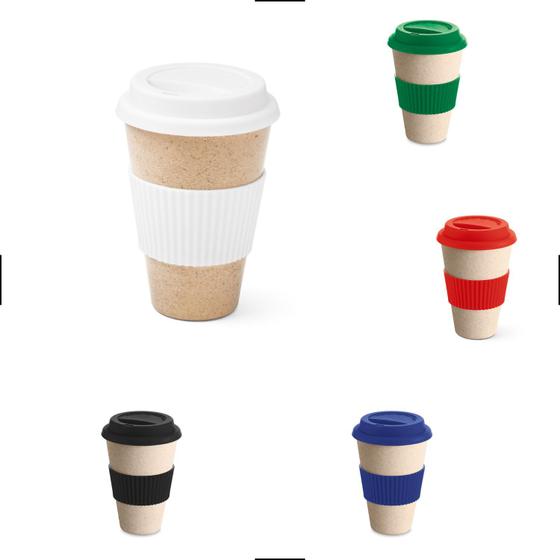 Imagem de Copo Bambu e Arroz Café Ecológico Com Tampa 450ml Tipo Starbucks Reutilizável