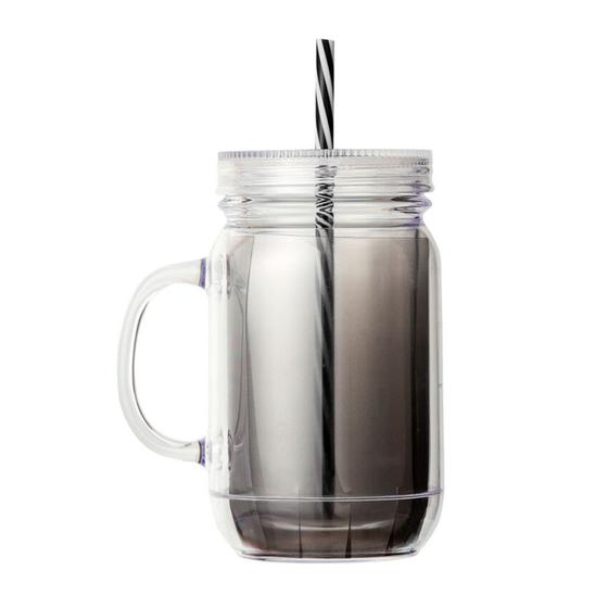 Imagem de Copo Brw Plástica com Canudo 600ml Degradê Cinza
