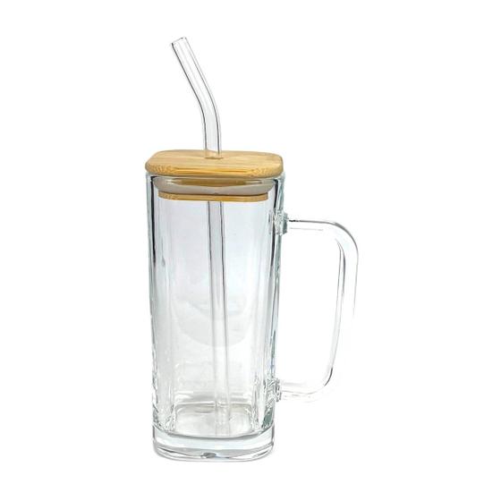 Imagem de Copo Caneca Accio Com Tampa Bambu E Canudo De Vidro 290ml