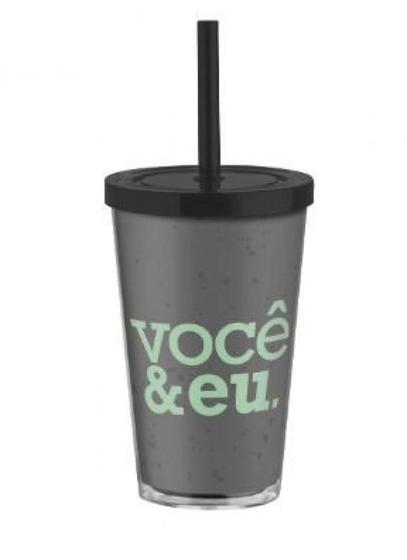 Imagem de Copo canudo 550ml cinza voce e eu eu e voce 004203318c
