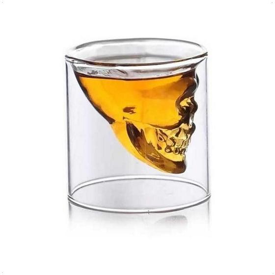 Imagem de Copo Caveira Skull Doomed Vidro Parede Dupla Shot 150Ml Bar