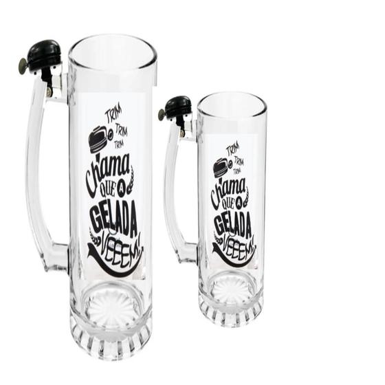 Imagem de Copo chopp em vidro 400ml com campainha cerveja caneca com sino luxo happy hour