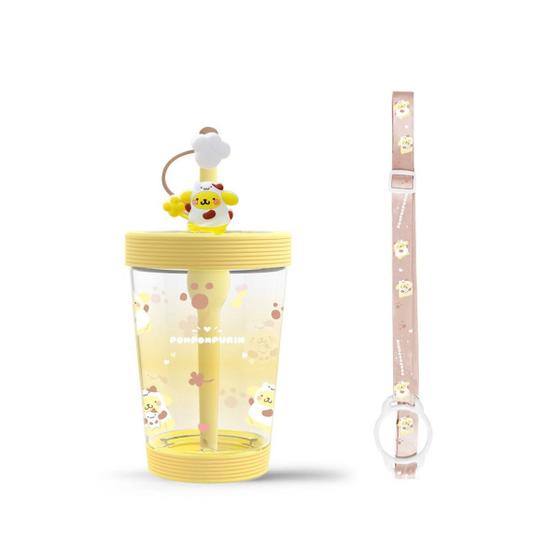 Imagem de Copo com alça de ombro e canudo modelo sanrio pompompurin 535ml.