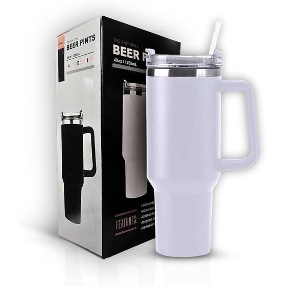 Imagem de Copo com Canudo  Copo Térmico Inox 1200ml  Parede Dupla com Canudo  Excelente Caneca Térmica