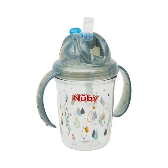 Imagem de Copo Com Canudo E Alça Tritan Cinza 240ml +12m Nuby