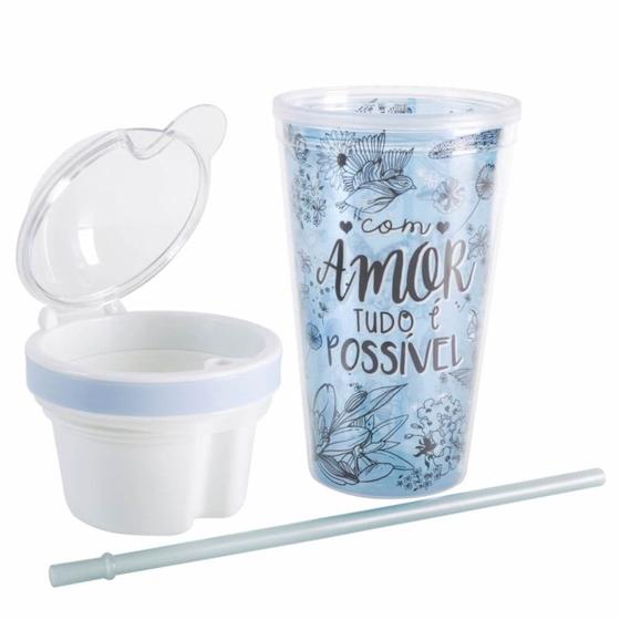 Imagem de Copo Com Canudo E Pote Azul 500ml