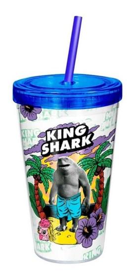 Imagem de Copo Com Canudo Esquadrao Suicida Tubarao King Shark Dc