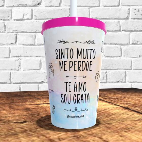 Imagem de Copo com canudo holográfico 550ml ref0252 - casa fé