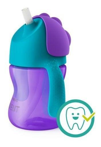 Imagem de Copo Com Canudo Infantil Curvado Avent Dinossauro Roxo 200ml - Philips Avent