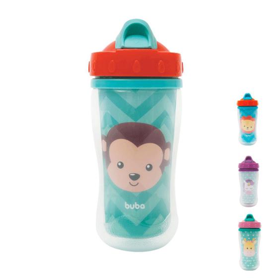 Imagem de Copo com Canudo Infantil Parede Dupla Buba Macaco ou Unicórnio 320ml