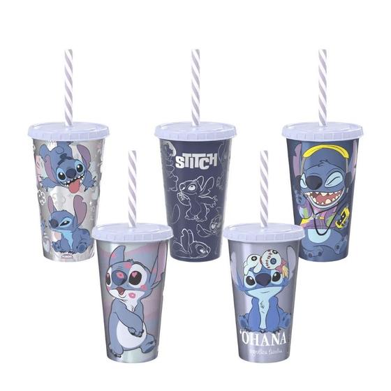 Imagem de Copo Com Canudo Lillo Stitch 500 ml Reutilizável Plasutil