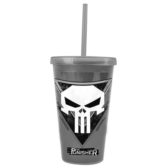 Imagem de Copo Com Canudo Punisher Justiceiro 450Ml Infantil Meninos