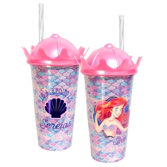 Imagem de Copo com Canudo Shake Princesa a Pequena Sereia 500ml - 1 unidade