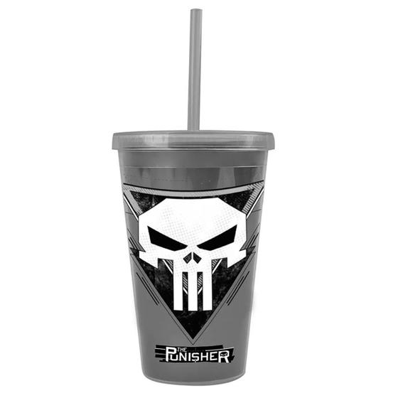 Imagem de Copo Com Canudo The Punisher Cinza 450Ml