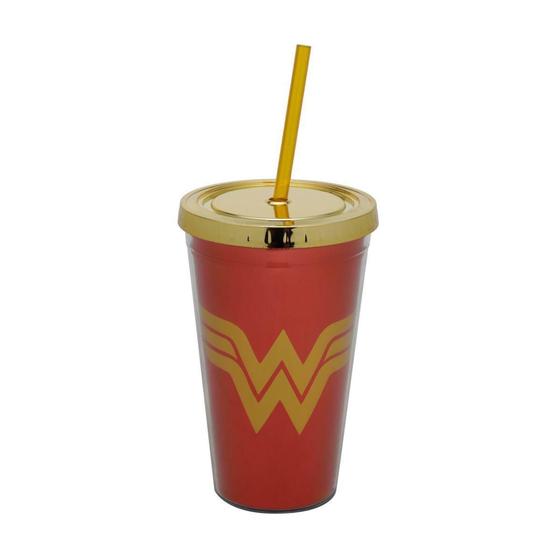 Imagem de Copo Com Canudo Wb Dc Or Shinny Logo Vermelho/Amarelo 10 x 15,5 Cm 500 Ml - URBAN