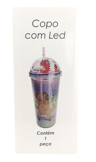 Imagem de Copo Com Led Plástico e Canudo Personagem Dinossauro 450ml