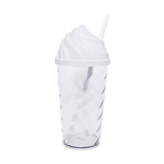 Imagem de Copo Com Tampa Chantily E Canudo Transparente E Branco 350ML Twister
