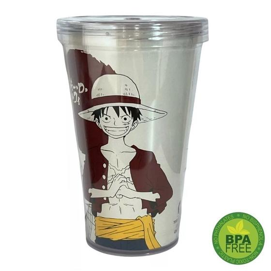 Imagem de Copo com Tampa e Canudo 450 ml One Piece - Monkey D. Luffy (Branco)