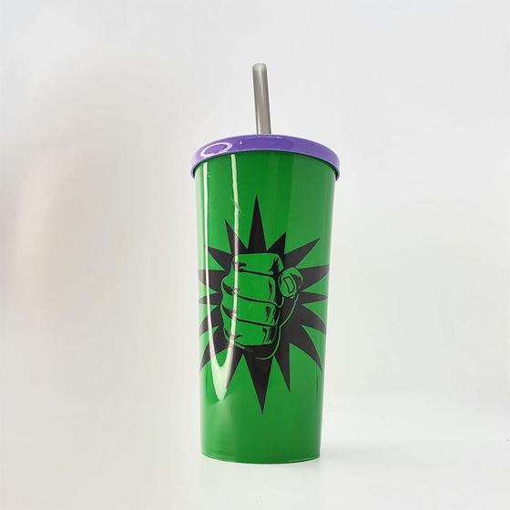 Imagem de Copo com Tampa e Canudo 600 mL - Soquinho Esmaga - Verde e Roxo - 1 unidade - Rizzo