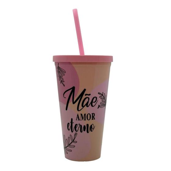 Imagem de Copo com Tampa e Canudo Amarelo - Mãe Amor Eterno - 600ml - 1 unidade - Rizzo