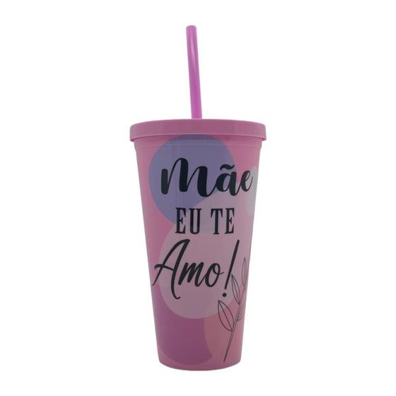 Imagem de Copo com Tampa e Canudo Rosa - Mãe Eu Te Amo - 600ml - 1 unidade - Rizzo