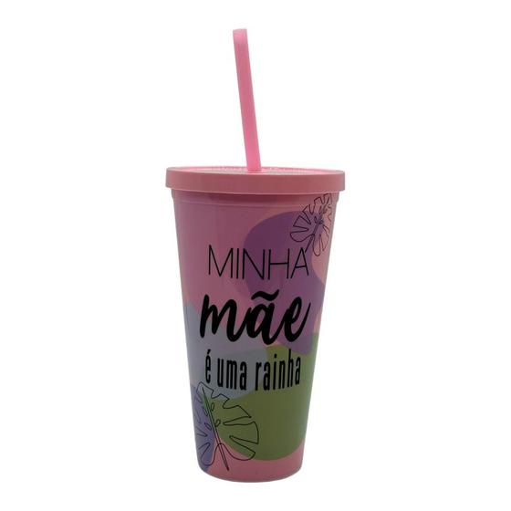 Imagem de Copo com Tampa e Canudo Rosa - Minha mãe é uma Rainha - 600ml - 1 unidade - Rizzo