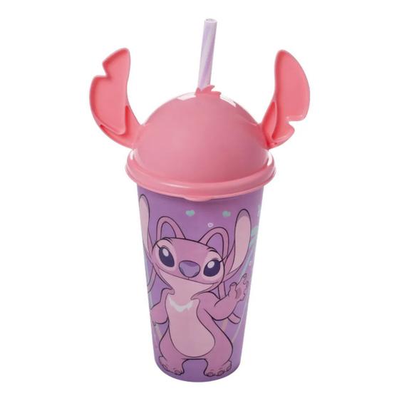Imagem de Copo Com Tampa Ludica Angel 500 Ml Rosa Little e Stitch