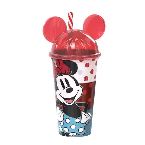 Imagem de Copo com Tampa Orelha Minnie Mouse Disney e Canudo 500ml - Plasútil