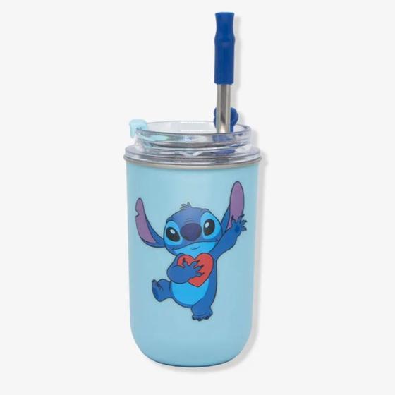 Imagem de Copo com tampa stitch namorados c/canudo 300ml oficial disney