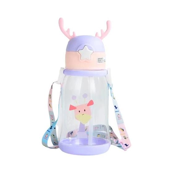 Imagem de Copo de Água Infantil 600ml com Canudo - À Prova de Vazamento - Design de Chifre