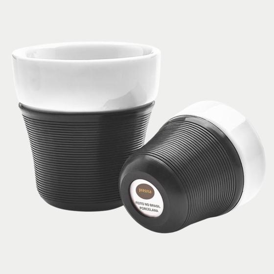 Imagem de Copo de café espresso cup 50ml porcelana com luva silicone preta pressca