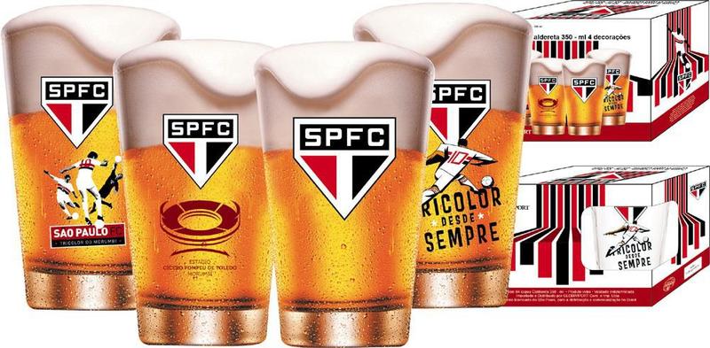 Imagem de Copo de Cerveja São Paulo SPFC Cj 4 350ml Vidro - Globimport