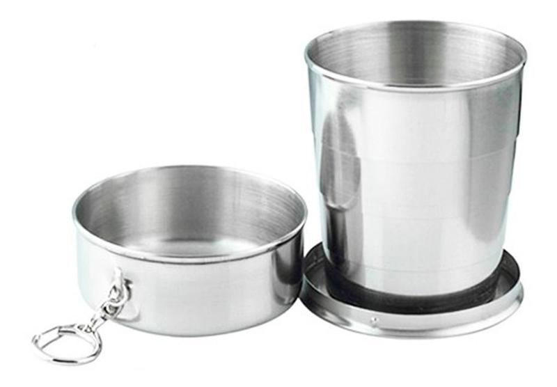 Imagem de Copo De Inox Portátil Retrátil Com Tampa Chaveiro 150ml