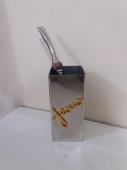 Imagem de Copo de inox quadrado com aplick AP 31 - Folhiart