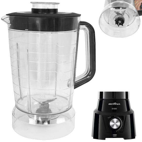 Copo de Liquidificador Compatível Britânia B1000 Cristal Tampa Preta Menor preço em Copo de Liquidificador Compatível Britânia B1000 Cristal Tampa Preta