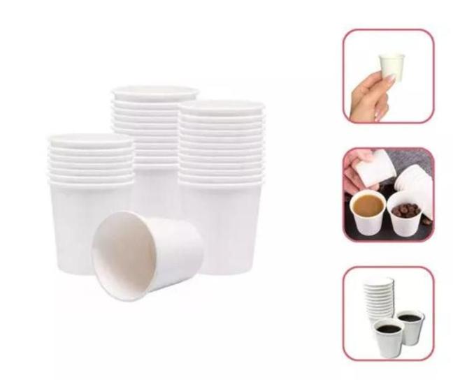 Imagem de Copo de Papel Branco 60Ml Biodegradável Para Café C/ 100 Un.