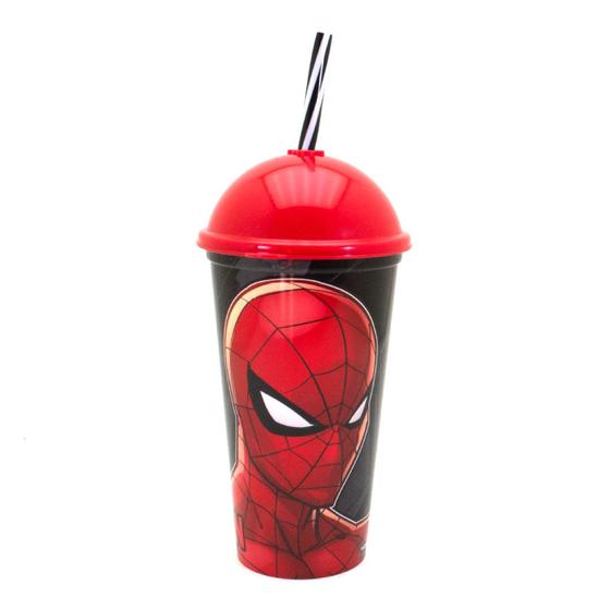 Imagem de Copo de Plástico 500 ml shake com Tampa e Canudo Homem Aranha