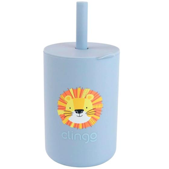 Imagem de Copo de Silicone com Tampa e Canudo Azul Antivazamento 180ml