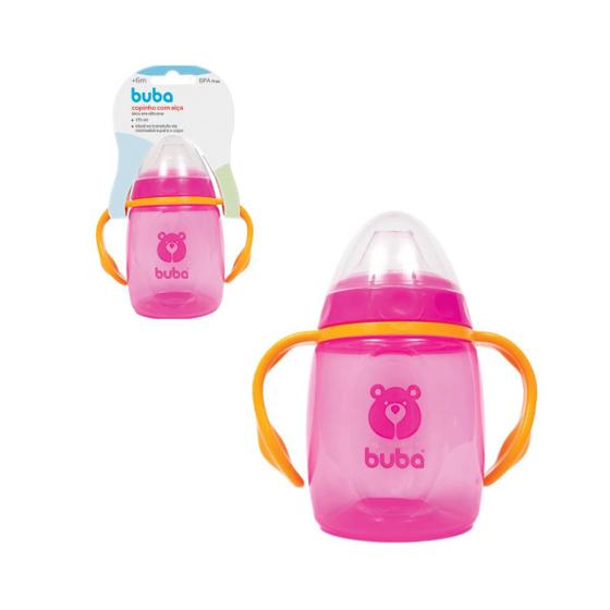 Imagem de Copo de treinamento Bebê Buba 300ml com alça removível Rosa