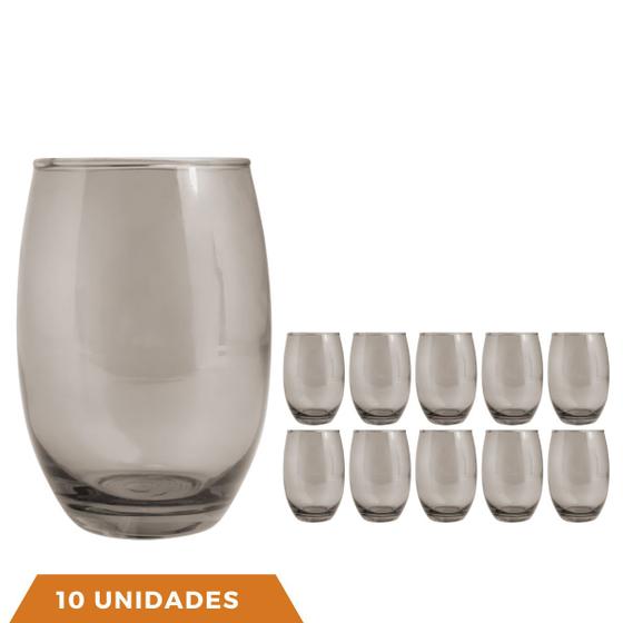 Imagem de Copo De Vidro 450ml Redondo Bellagio Cinza Luxo - 10 Unidades