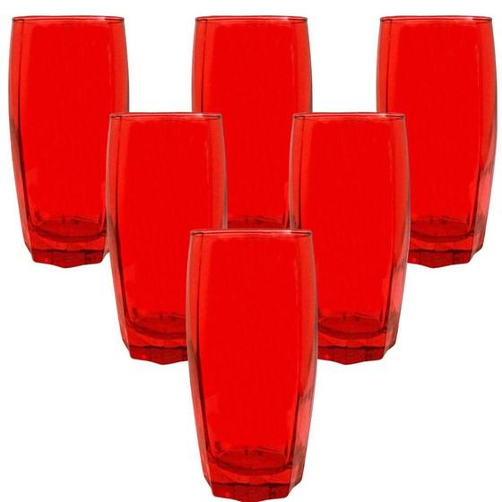 Imagem de Copo De Vidro 6 Peças Vermelho Florida Kit Mesa Chique 370ml - Praticasa