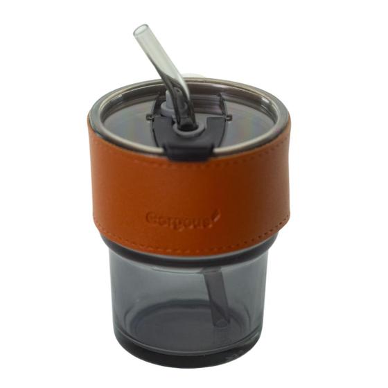 Imagem de Copo de Vidro com Canudo 420ml Cinza
