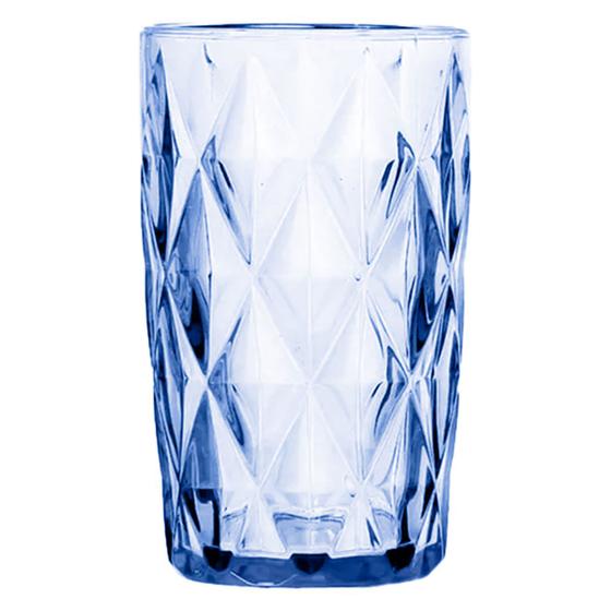 Imagem de Copo de Vidro Diamond Azul Alto Grande 350ML Linha Cristal Luxo Elegante